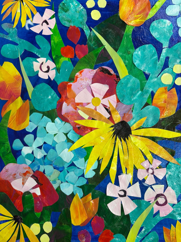 Flower Garden Painted Paper Collage - Morning